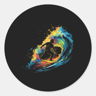 Sticker Rond Garçon surfeur coloré sur le surf masculin
