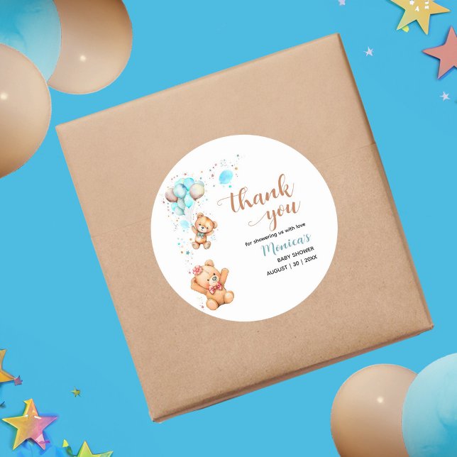 Sticker Rond Garçon Teddy Ours Nous Pouvons Attendre Baby showe (Boy Teddy Bear We Can Bearly Wait Baby Shower Classic Round Sticker)