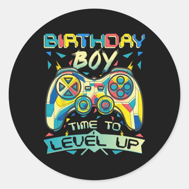 Sticker Rond Garçon Temps D'Augmenter Le Jeu Vidéo Anniversaire (Devant)