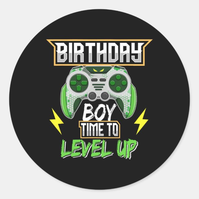 Sticker Rond Garçon Temps De Monter Le Jeu Vidéo Anniversaire G (Devant)