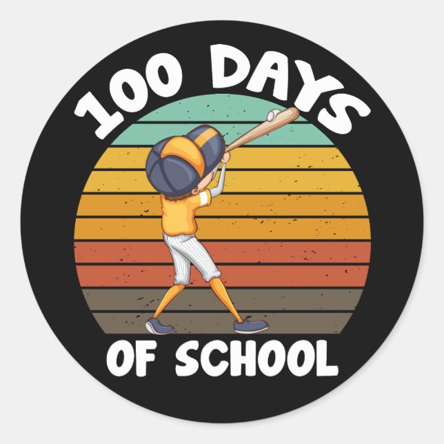 Sticker Rond Garçons 100 jours d'école Baseball 100e jour (Devant)