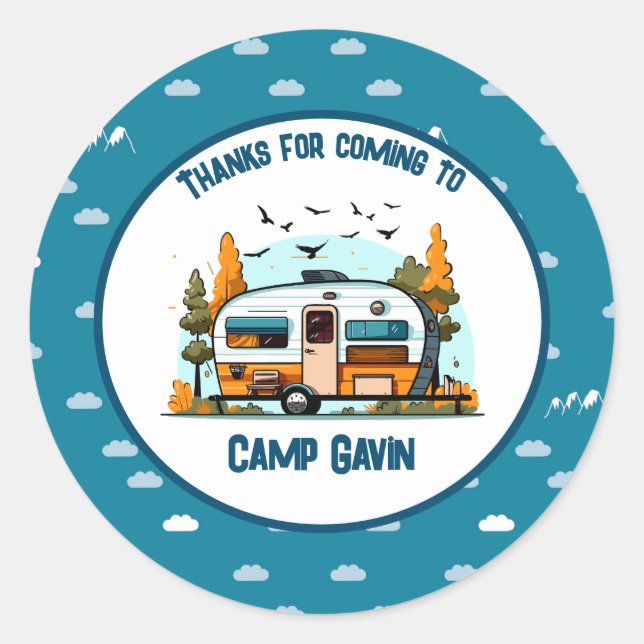 Sticker Rond Garçons Camper vintage camping extérieur (Devant)