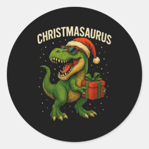 Sticker Rond Garçons Christmasaurus Noël Dinosaure Dino Famille