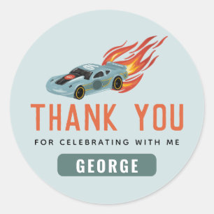 Sticker Rond Garçons Cool Blue Racing Voiture Anniversaire de e