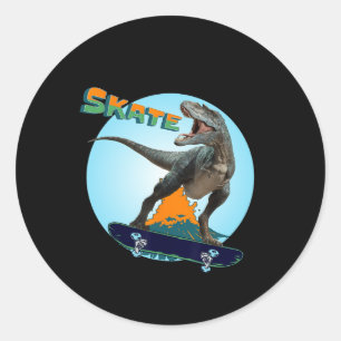 Sticker Rond Garçons cools planche à roulettes T Rex dinosaure 