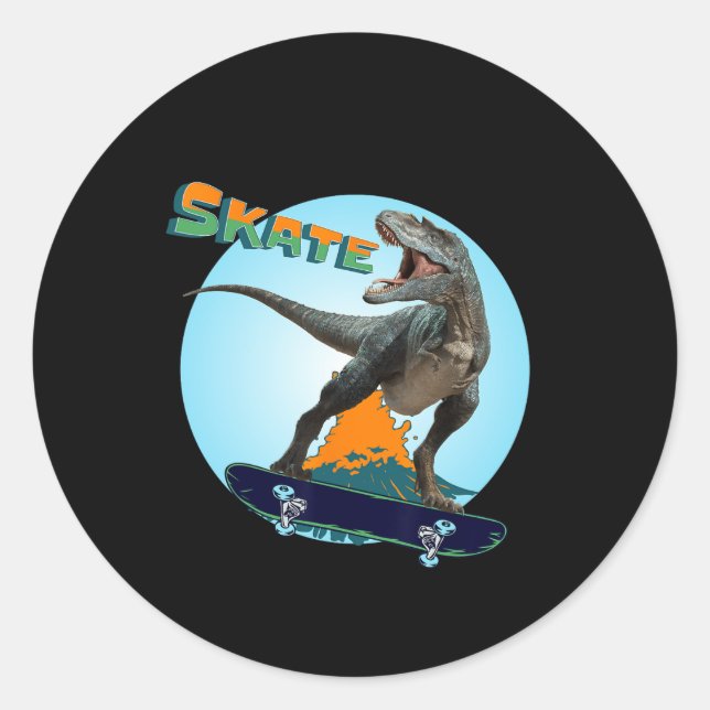 Sticker Rond Garçons cools planche à roulettes T Rex dinosaure  (Devant)