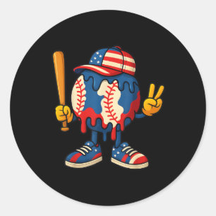 Sticker Rond Garçons de baseball à gouttes de crème glacée reto