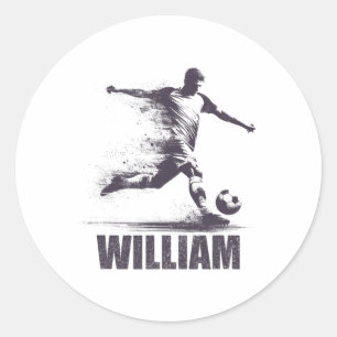 Sticker Rond Garçons de football William Personnalisé Prénom Wi