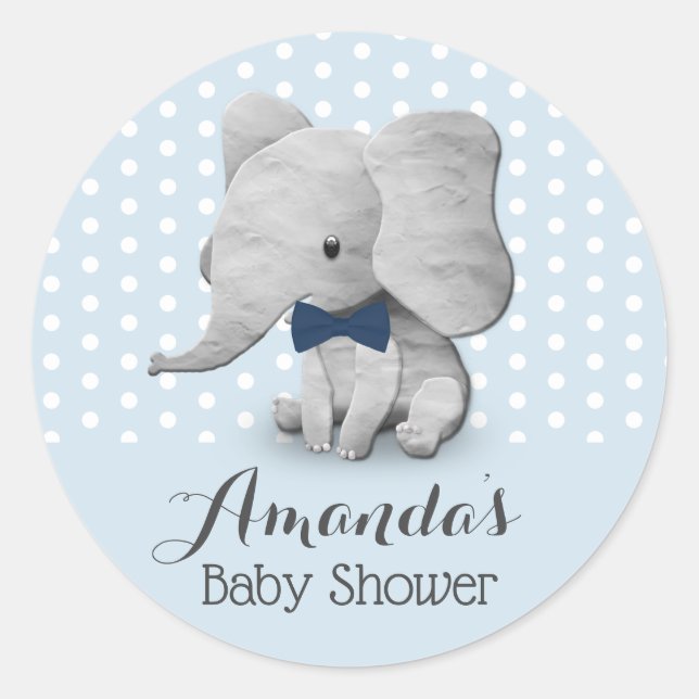 Sticker Rond Garçons Elephant Cute Blue Baby shower Pois (Devant)