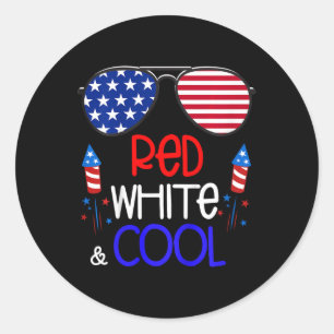 Sticker Rond Garçons Enfants 4 juillet Rouge Blanc Et Cool Sung