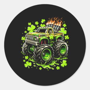 Sticker Rond Garçons Enfants Monster Vert Camion Shamrock St Pa
