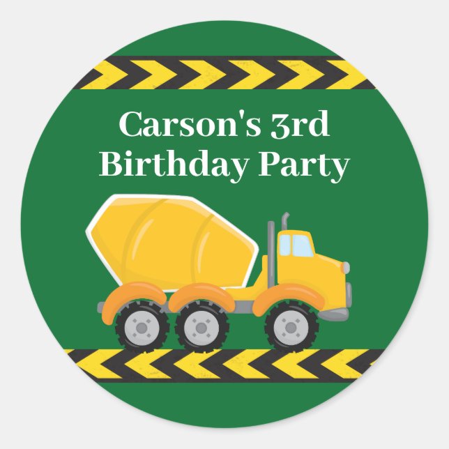 Sticker Rond Garçons fête d'anniversaire Custom Green Truck Enf (Devant)