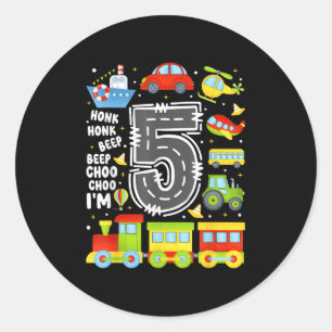 Sticker Rond Garçons Filles Enfants de 5 ans Transport d'annive
