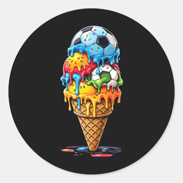 Sticker Rond Garçons Filles Soccer Drip Crème Glacée Drip Avec  (Devant)