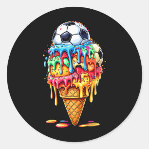 Sticker Rond Garçons Filles Soccer Drip Crème Glacée Drip Avec