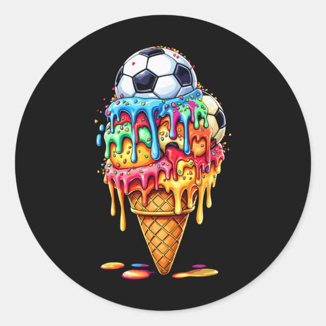 Sticker Rond Garçons Filles Soccer Drip Crème Glacée Drip Avec  (Devant)