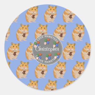 Sticker Rond Garçons J'aime Hamsters Motif de Pâques