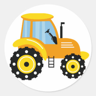 Sticker Rond Garçons Joli Tracteur Jaune