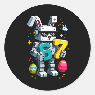 Sticker Rond Garçons joyeuse journée de Pâques lapin oeuf 6 7 m