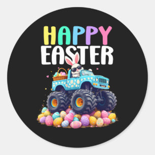 Sticker Rond Garçons Joyeux Camion Monstre de Pâques Oeufs de P