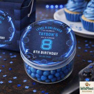 Sticker Rond Garçons Moderne Cool Bleu Jeux 8e Anniversaire