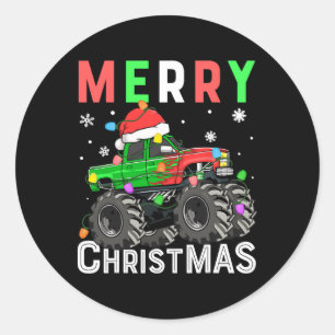 Sticker Rond Garçons Monster Camion Joyeux Noël Santa Hat Enfan