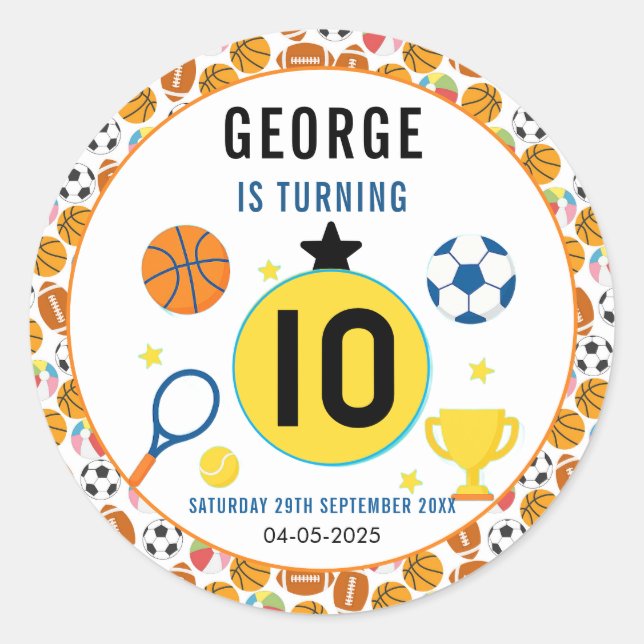 Sticker Rond Garçons Sports modernes fête d'anniversaire | Thèm (Devant)