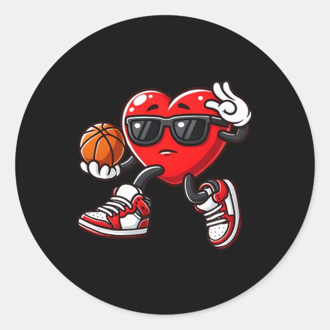Sticker Rond Garçons Toddler Coeur mignon Jouer Basket-ball Val (Devant)
