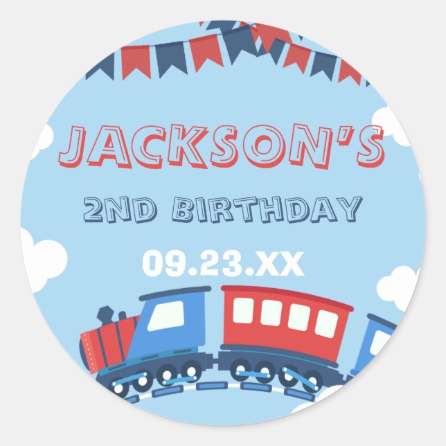 Sticker Rond Garçons Train Chugga Deux Drapeaux Bleu Rouge Blan (Devant)