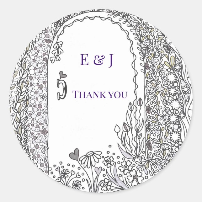 Sticker Rond Garden Door Floral Wedding Thank You Classic (Devant)