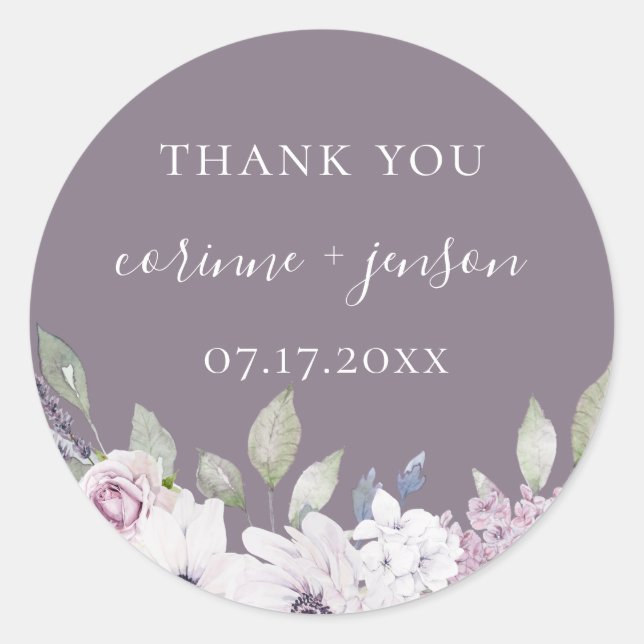 Sticker Rond Garden Floral Violet Mariage Faveur (Devant)