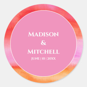 Sticker Rond Garden Sunrise Pink Orange Aquarelle Mariage