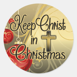 Sticker Rond Garder le Christ à Noël, Gold/Red Christian