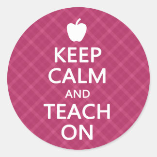 Sticker Rond Gardez le calme et Enseignez, Plaid rose