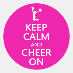 Sticker Rond Gardez le calme et la joie, rose Pom-pom girl