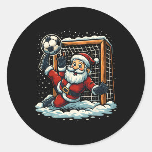 Sticker Rond Gardien de but de football de Noël du Père Noël Sp