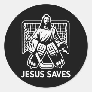 Sticker Rond Gardien de but de hockey Jésus sauve chrétien Hoc