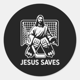 Sticker Rond Gardien de but de hockey Jésus sauve le chrétien H