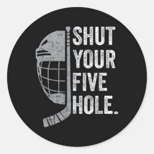Sticker Rond Gardien de but de hockey sur glace drôle Fermez vo
