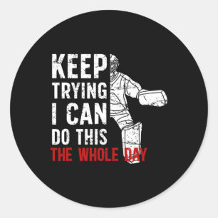 Sticker Rond Gardien de but de hockey sur glace qui essaie enco