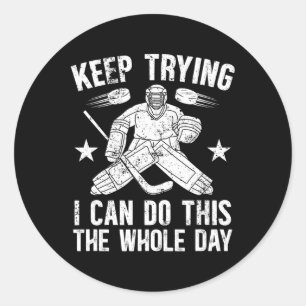 Sticker Rond Gardien de but de hockey sur glace qui essaie enco