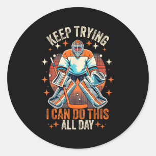 Sticker Rond Gardien de but de hockey sur glace vintage continu