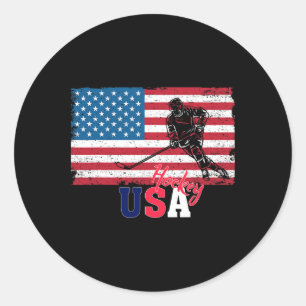 Sticker Rond Gardien de hockey Drapeau Usa Bâton de hockey Hock