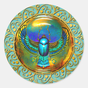 Sticker Rond Gardien du Soleil et Cercle Floral Élégant Or