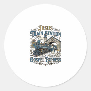 Sticker Rond Gare de train Jésus Gospel Express Gare de train J