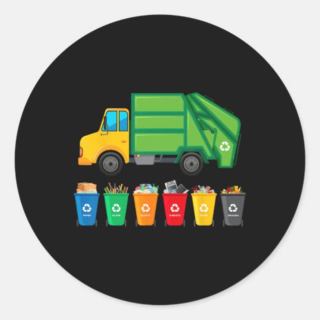 Sticker Rond Garge Camion Réutiliser Recycle Trash Collector Ea (Devant)