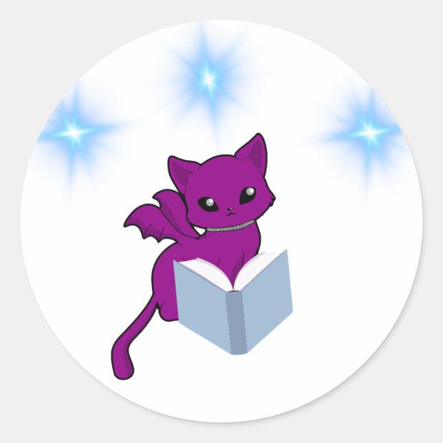 Sticker Rond Gargoyle Chat/ Chat ailé Lecture (Devant)