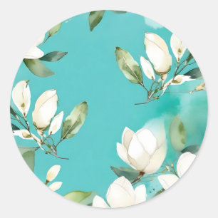 Sticker Rond Garland de Magnolia blanc avec Eucalyptus