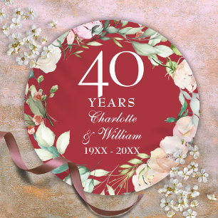Sticker Rond Garland rose 40e anniversaire de Ruby Mariage