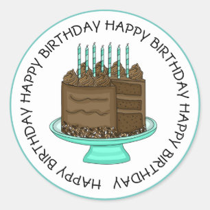 Sticker Rond Gâteau au Chocolat d'Anniversaire